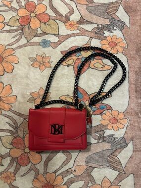 Badgley Mischka Red Leather Crossbody with Black Chain